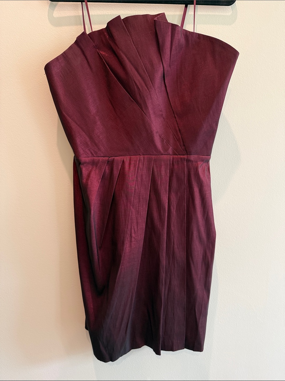 Max & Cleo Strapless Burgundy Pleated Cocktail Dress